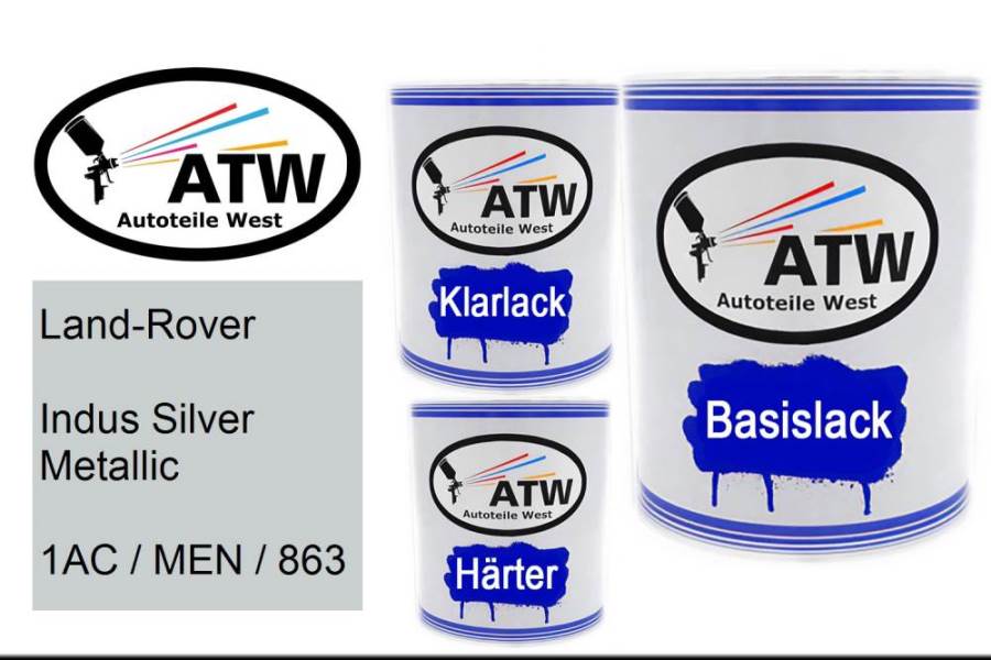 Land-Rover, Indus Silver Metallic, 1AC / MEN / 863: 1L Lackdose + 1L Klarlack + 500ml Härter - Set, von ATW Autoteile West.